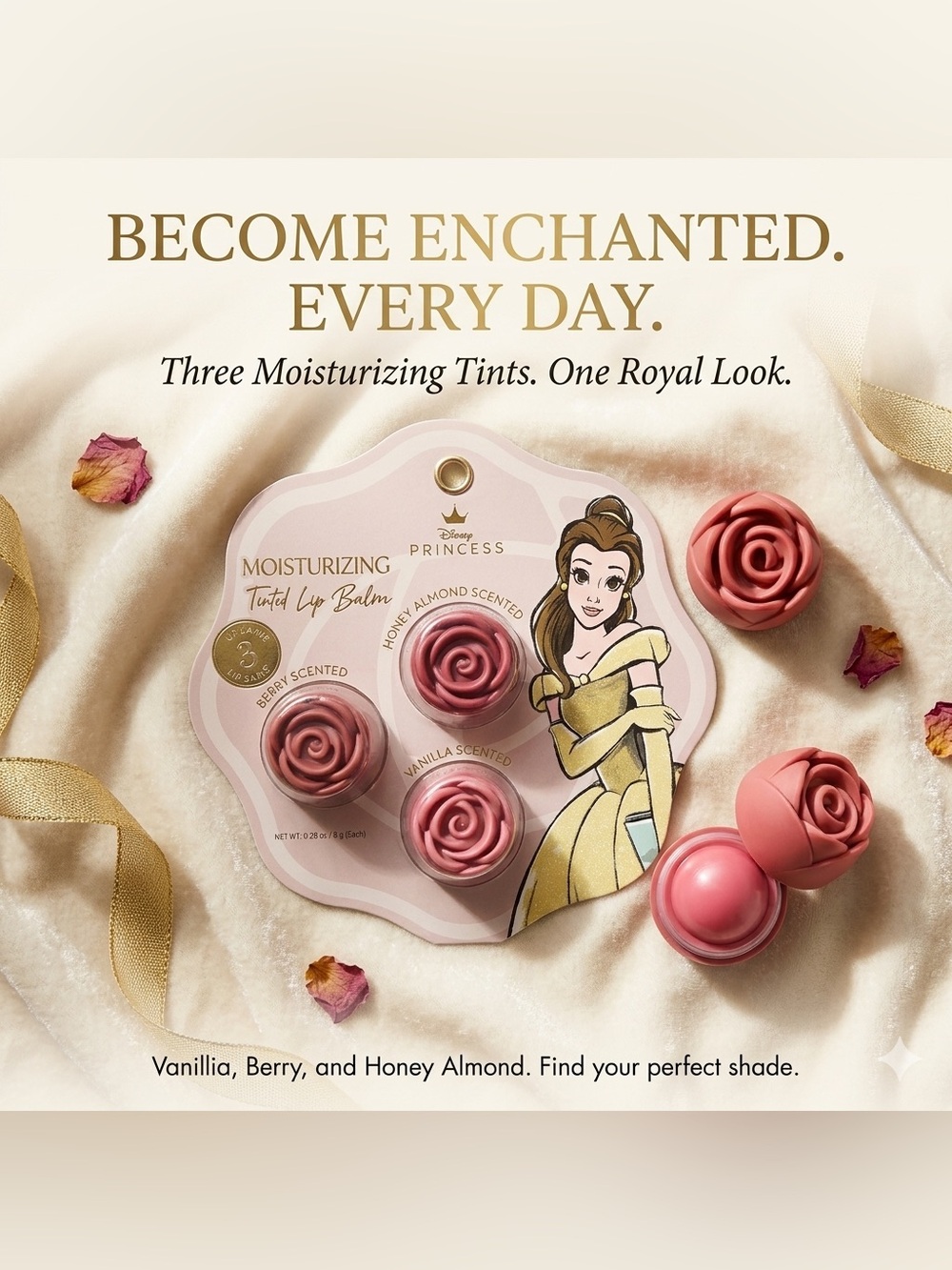 Disney Princess Moisturizing Tinted Lip Balm Trio - Pink & Gold Packaging